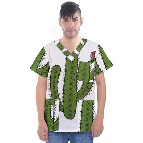 Cactus Desert Plants Rose Men s V-neck Scrub Top by uniart180623