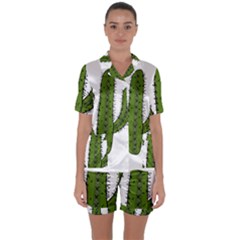 Cactus Desert Plants Rose Satin Short Sleeve Pajamas Set by uniart180623