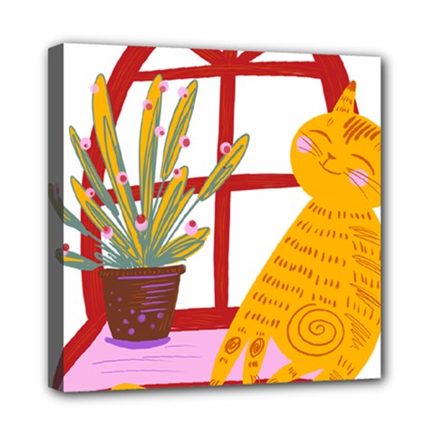 Cat Pet Ginger Art Animal Cartoon Mini Canvas 8  X 8  (stretched) by uniart180623