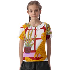 Cat Pet Ginger Art Animal Cartoon Kids  Frill Chiffon Blouse by uniart180623