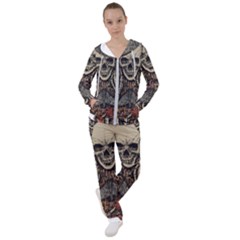 Gray And Multicolored Skeleton Illustration Women s Tracksuit by uniart180623