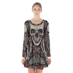 Gray And Multicolored Skeleton Illustration Long Sleeve Velvet V-neck Dress by uniart180623