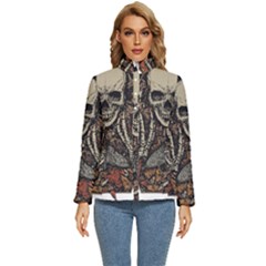 Gray And Multicolored Skeleton Illustration Women s Puffer Bubble Jacket Coat by uniart180623