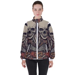 Gray And Multicolored Skeleton Illustration Women s High Neck Windbreaker by uniart180623