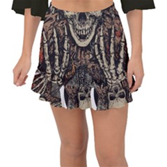 Gray And Multicolored Skeleton Illustration Fishtail Mini Chiffon Skirt by uniart180623