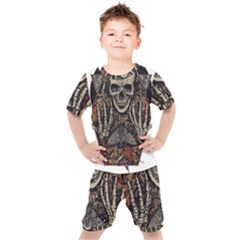 Gray And Multicolored Skeleton Illustration Kids  T-shirt And Shorts Set by uniart180623