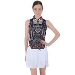 Gray And Multicolored Skeleton Illustration Women s Sleeveless Polo T-shirt by uniart180623