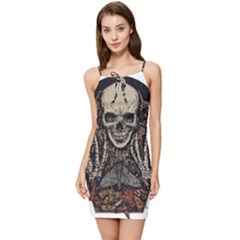 Gray And Multicolored Skeleton Illustration Summer Tie Front Dress by uniart180623