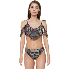 Gray And Multicolored Skeleton Illustration Ruffle Edge Tie Up Bikini Set	 by uniart180623