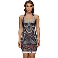 Gray And Multicolored Skeleton Illustration Sleeveless Wide Square Neckline Ruched Bodycon Dress by uniart180623