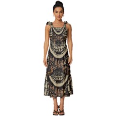 Gray And Multicolored Skeleton Illustration Tie-strap Tiered Midi Chiffon Dress by uniart180623