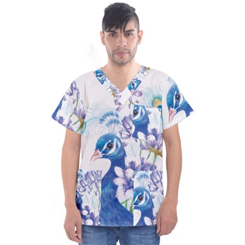 Peacock Men s V-neck Scrub Top by uniart180623