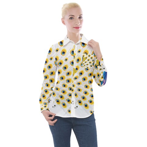 Bird Peafowl Peacock Animal Women s Long Sleeve Pocket Shirt by uniart180623