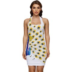 Bird Peafowl Peacock Animal Sleeveless Wide Square Neckline Ruched Bodycon Dress by uniart180623