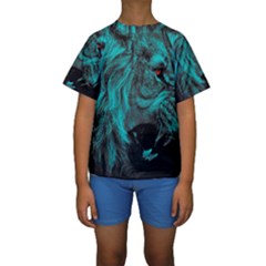 Angry Male Lion Predator Carnivore Kids  Short Sleeve Swimwear by uniart180623