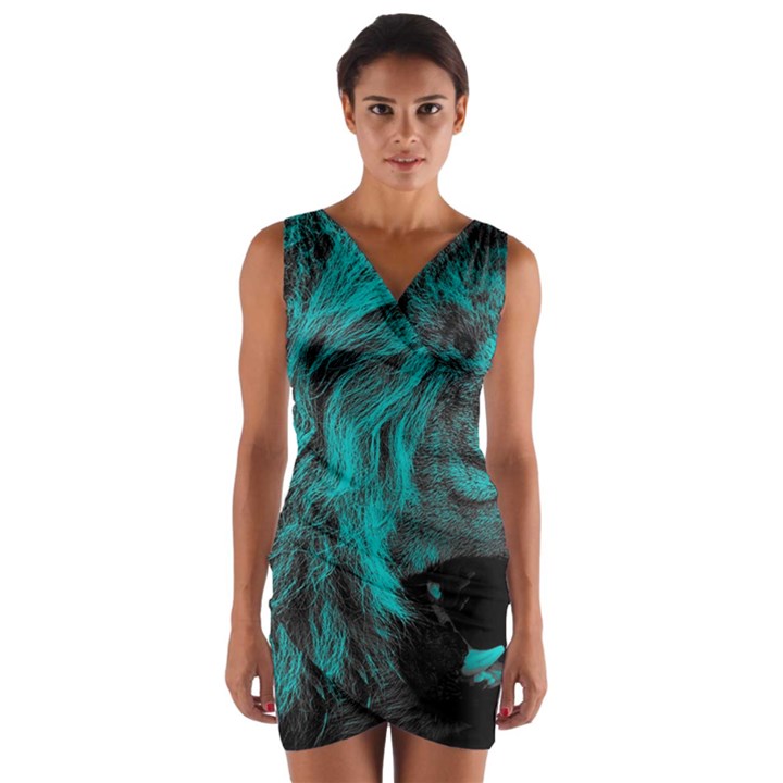 Angry Male Lion Predator Carnivore Wrap Front Bodycon Dress