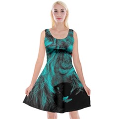 Angry Male Lion Predator Carnivore Reversible Velvet Sleeveless Dress by uniart180623