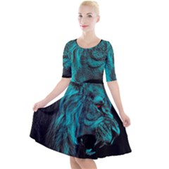 Angry Male Lion Predator Carnivore Quarter Sleeve A-line Dress by uniart180623