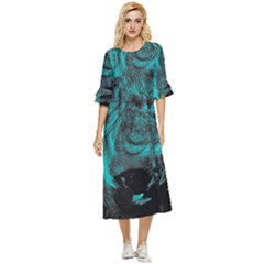 Angry Male Lion Predator Carnivore Double Cuff Midi Dress by uniart180623