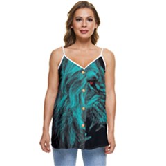 Angry Male Lion Predator Carnivore Casual Spaghetti Strap Chiffon Top by uniart180623