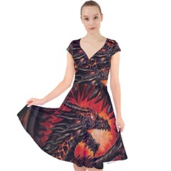 Dragon Cap Sleeve Front Wrap Midi Dress by uniart180623