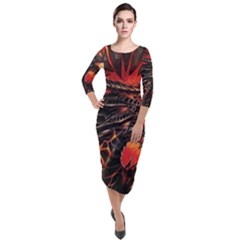 Dragon Quarter Sleeve Midi Velour Bodycon Dress by uniart180623