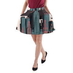 New York City Nyc Skyline Cityscape A-line Pocket Skirt by uniart180623