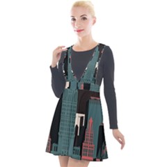 New York City Nyc Skyline Cityscape Plunge Pinafore Velour Dress by uniart180623