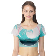 Tidal Wave Ocean Sea Tsunami Wave Minimalist Short Sleeve Crop Top by uniart180623