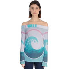 Tidal Wave Ocean Sea Tsunami Wave Minimalist Off Shoulder Long Sleeve Top by uniart180623