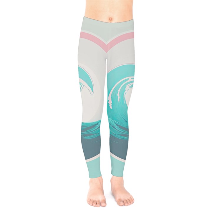 Tidal Wave Ocean Sea Tsunami Wave Minimalist Kids  Leggings