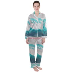 Tidal Wave Ocean Sea Tsunami Wave Minimalist Women s Long Sleeve Satin Pajamas Set	 by uniart180623