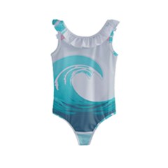 Tidal Wave Ocean Sea Tsunami Wave Minimalist Kids  Frill Swimsuit by uniart180623