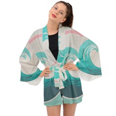 Tidal Wave Ocean Sea Tsunami Wave Minimalist Long Sleeve Kimono by uniart180623