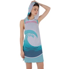 Tidal Wave Ocean Sea Tsunami Wave Minimalist Racer Back Hoodie Dress by uniart180623