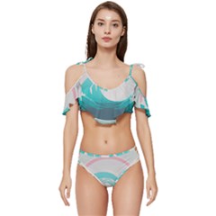 Tidal Wave Ocean Sea Tsunami Wave Minimalist Ruffle Edge Tie Up Bikini Set	 by uniart180623