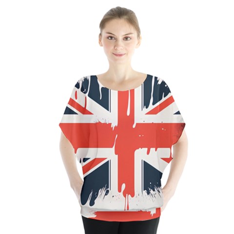 Union Jack England Uk United Kingdom London Batwing Chiffon Blouse by uniart180623