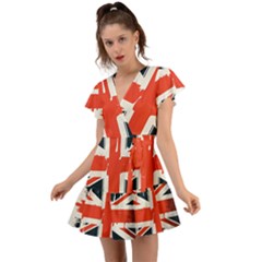 Union Jack England Uk United Kingdom London Flutter Sleeve Wrap Dress by uniart180623