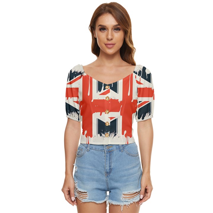 Union Jack England Uk United Kingdom London Button up blouse