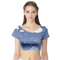 Clouds Rain Paper Raindrops Weather Sky Raining Short Sleeve Crop Top by uniart180623