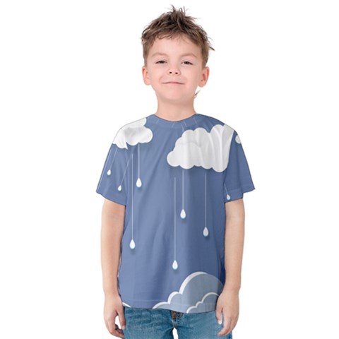 Clouds Rain Paper Raindrops Weather Sky Raining Kids  Cotton T-shirt by uniart180623