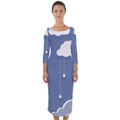 Clouds Rain Paper Raindrops Weather Sky Raining Quarter Sleeve Midi Bodycon Dress by uniart180623