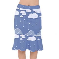 Clouds Rain Paper Raindrops Weather Sky Raining Short Mermaid Skirt by uniart180623