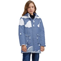 Clouds Rain Paper Raindrops Weather Sky Raining Kids  Hooded Longline Puffer Jacket by uniart180623