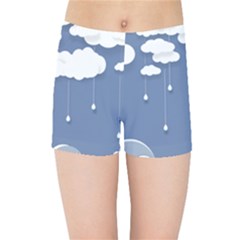 Clouds Rain Paper Raindrops Weather Sky Raining Kids  Sports Shorts by uniart180623