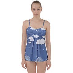 Clouds Rain Paper Raindrops Weather Sky Raining Babydoll Tankini Set by uniart180623