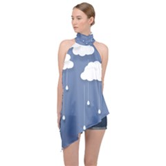 Clouds Rain Paper Raindrops Weather Sky Raining Halter Asymmetric Satin Top by uniart180623