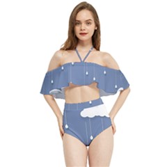 Clouds Rain Paper Raindrops Weather Sky Raining Halter Flowy Bikini Set  by uniart180623