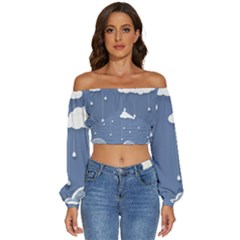 Clouds Rain Paper Raindrops Weather Sky Raining Long Sleeve Crinkled Weave Crop Top by uniart180623