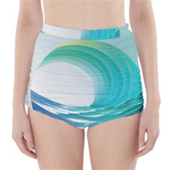 Tsunami Tidal Wave Wave Minimalist Ocean Sea High-waisted Bikini Bottoms by uniart180623